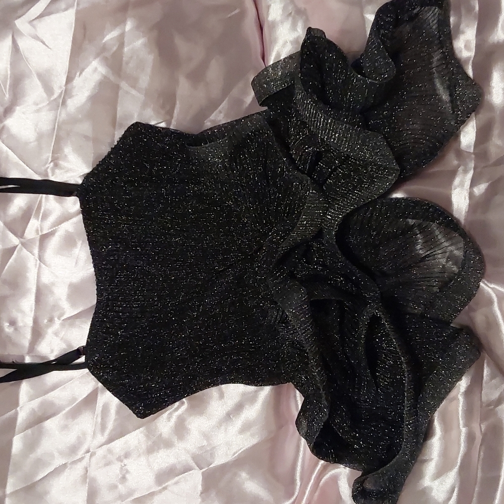 Akira brand black sparkle tank with ruffles size large